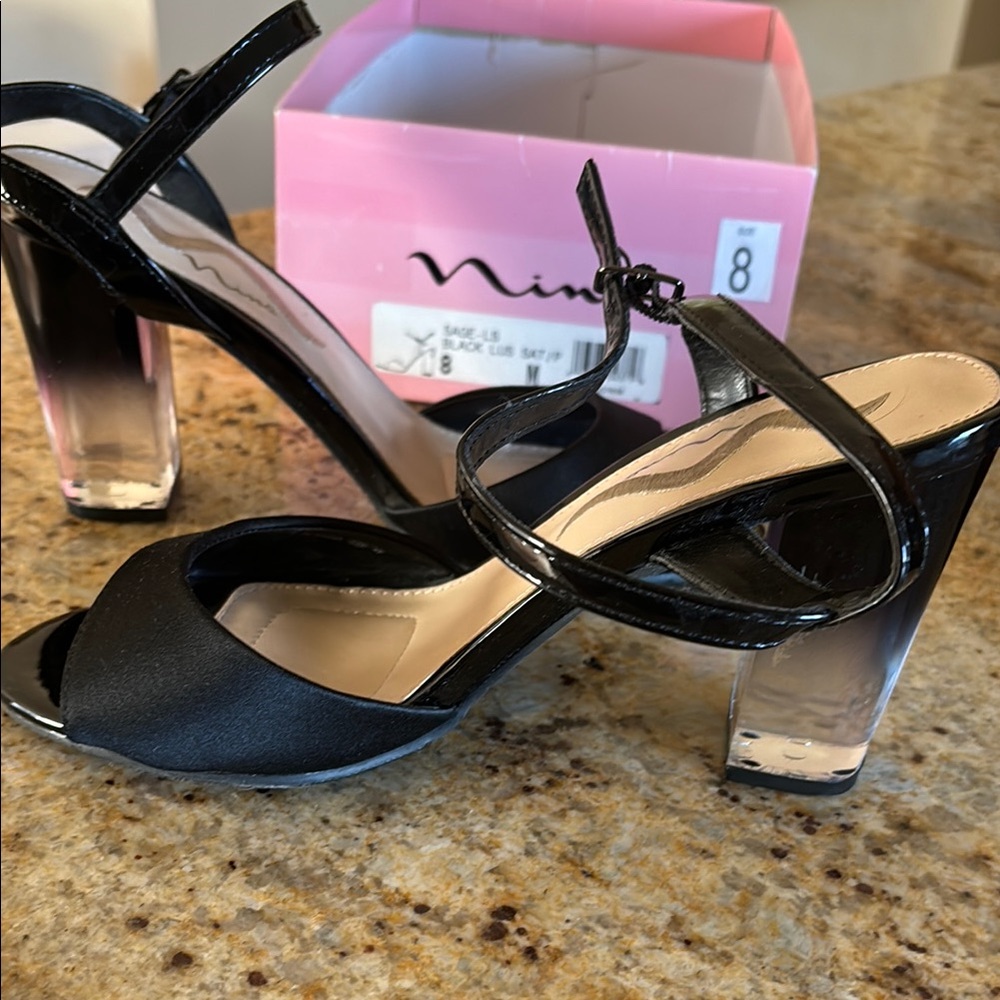 NWT Nina Black Acrylic Clear to Black Ombré Heeled Evening Shoe Size 8